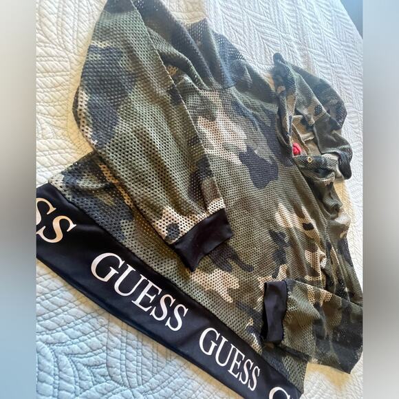 Guess Los Angeles Army Camo Mesh Cropped Y2K Street Style Long Sleeve Hoodie Med - Picture 2 of 8